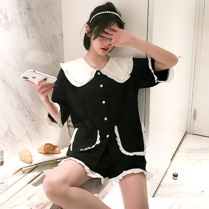 

Black 2pcs Sample Upstairs & Shorts Pajamas Sweet Suit Peter Necklace J5jo