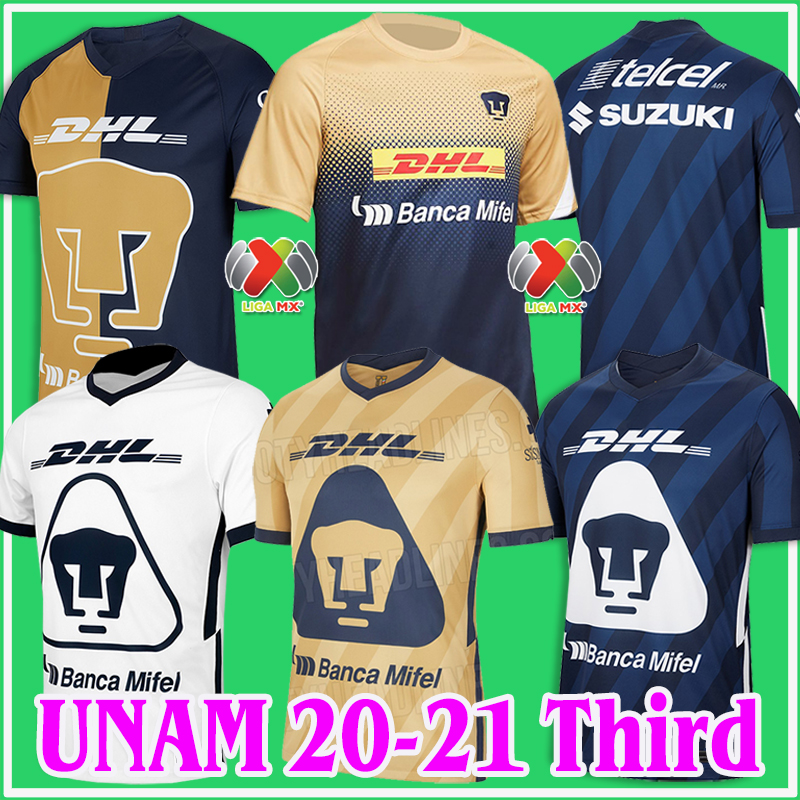 

2020 2021 UNAM Soccer Jerseys 20/21 Home Away Third Gold LIGA MX CLUB JERSEY Castillo Camiseta Football Shirts, With patch unam third gold 2021