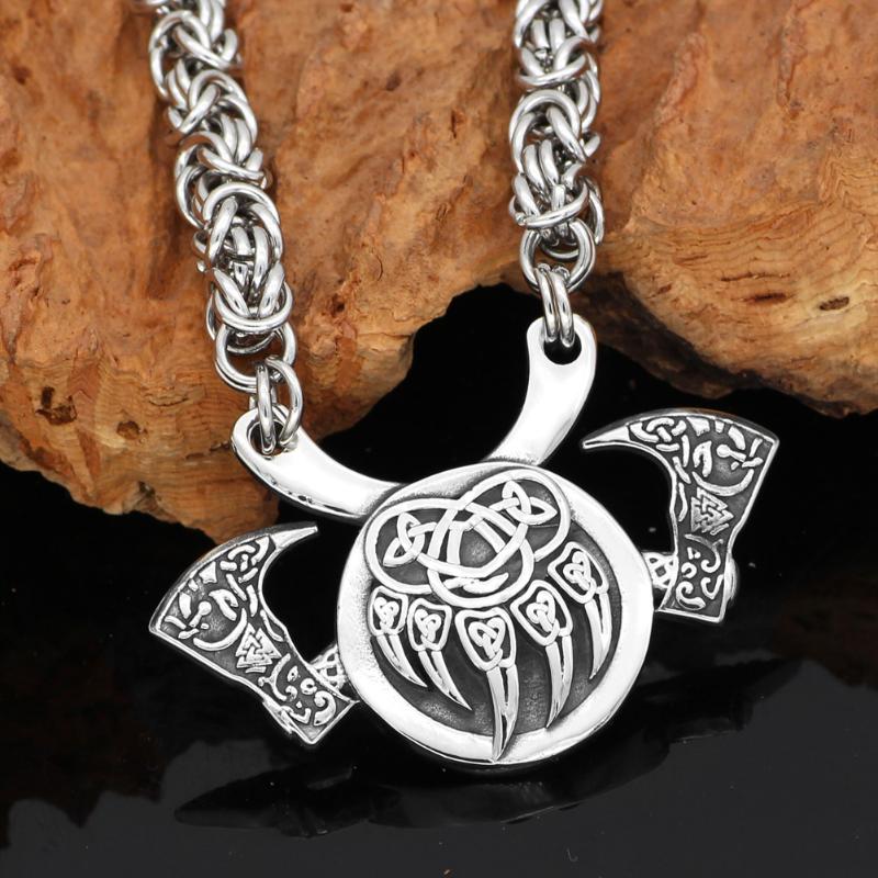 Pendant Necklaces Stainless Steel Nordic Viking Amulet Valknut Small Bear Axe Necklace -king Chain With Gift Bag-image-706996603