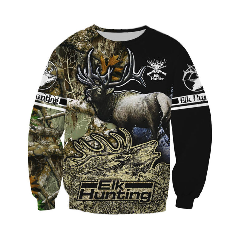 

Big deer pattern men's 3D printing hoodie visual impact party top punk gothic round neck high quality American sweater hoodie, Black