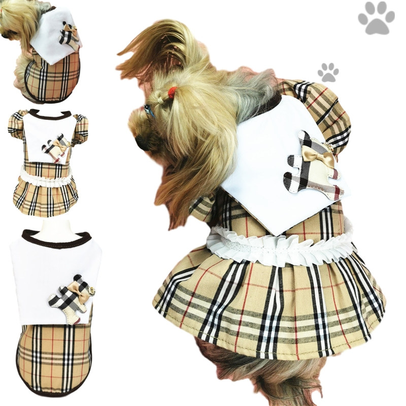 

Classic Check Print Pet Dress Cute Bear Design Puppy Vest Schnauzer Teddy Bichon Pets Dogs Clothing, Vests