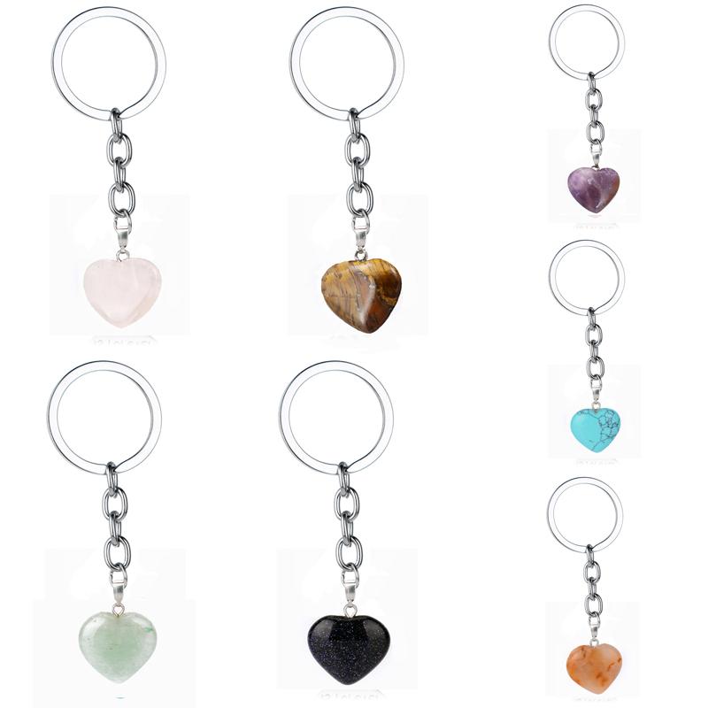 

Keychains Natural Heart Stone Keychain Crystal Quartz Healing Chakra Key Chain Ring Keyring Wedding Party Lovers Jewelry Gift