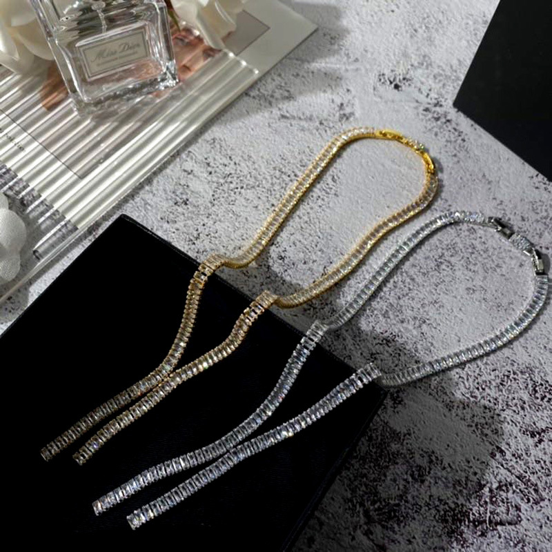 

Stainless Steel Gradient Shape Chain zircon fashion T Necklace pendant Thick Couple rose gold silver for woman