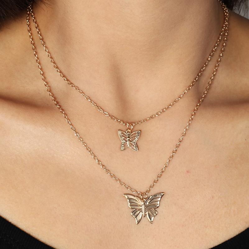 

Pendant Necklaces Simple Style Hollow Cute Animal Butterfly Clavicle Chain Jewelry For Women Long Pendants 2 Color Multilayer