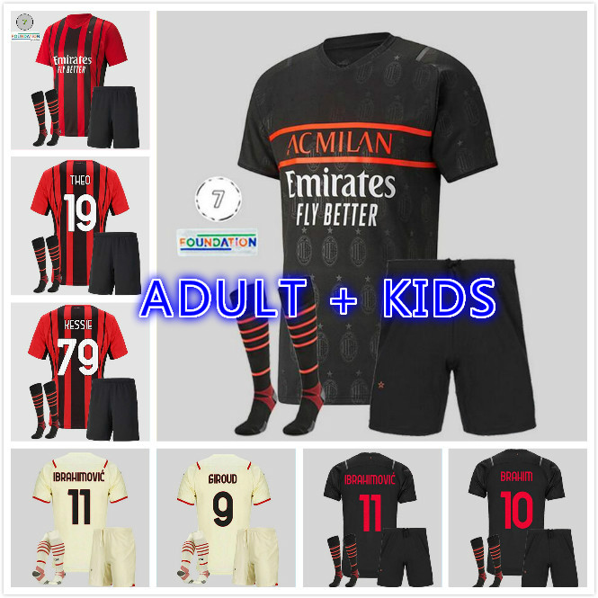 

Men kids kit 20 21 AC IBRAHIMOVIC Milan soccer jerseys 2021 PIATEK 120th football shirt PAQUETA BENNACER uniforms third maillot de foot