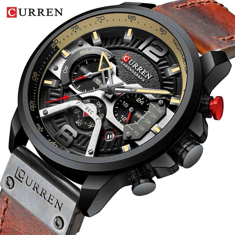 

Wristwatch Mens CURREN Top Brand Luxury Sports Watch Fashion Leather Watches with Calendar for Black Male Clock 210707, Gold black