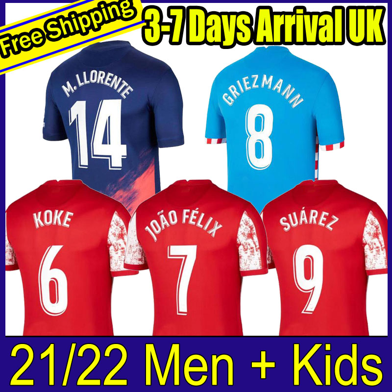 

21 22 Atletico Madrid Soccer Jerseys SUAREZ GRIEZMANN JOÃO FÉLIX 2021 2022 M. Llorente CORREA KOKE Camisetas de fútbol LEMAR CARRASCO men and kids kit Football Shirt, 21-22 kids