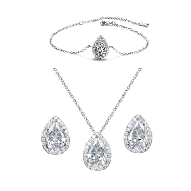 

Earrings & Necklace AMC Bridal Jewelry Sets Wedding Cubic Zircon Water Drop Earring And Bracelet Set Jewellery For Women, Silver