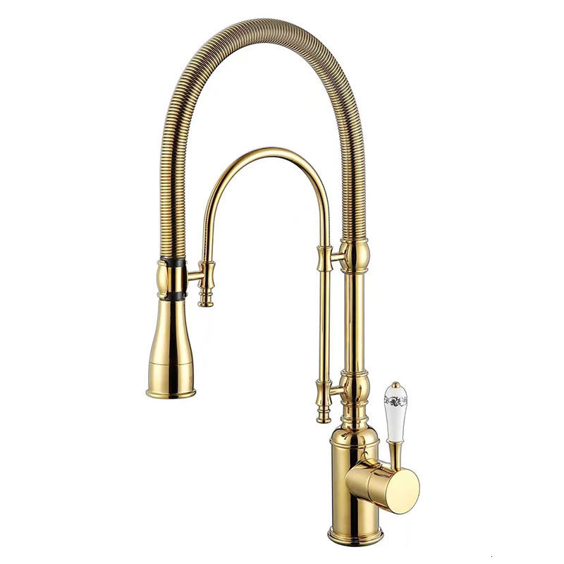 

2021 New Pull Out Gold Mixer Top Quality Total Brass Kitchen Vanity Water Tap Sink Faucet 6ck1
