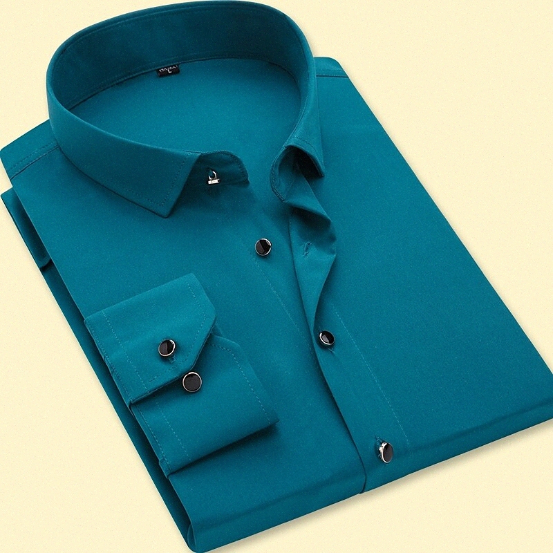 Men's Shirt Solid Colored Collar Square Neck Party Daily Long Sleeve Slim Tops Business Basic Casual Blue Army Green Fuchsia / Work p5i1#