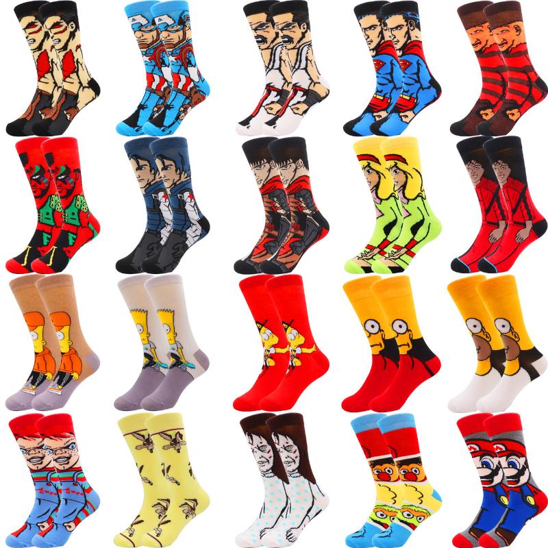 

Men's Socks Men Cartoon Funny Anime Characters Knee-High Casual Hip Hop Creative Soft Happy Calcetines Hombre Divertido, 13