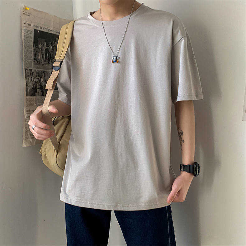 Plus Size Mens T-shirts Male Tops Tees Summer Tshirt Short Sleeve 100% Cotton Loose Fitted Oversize 4XL Plain Solid Man Clothing 05