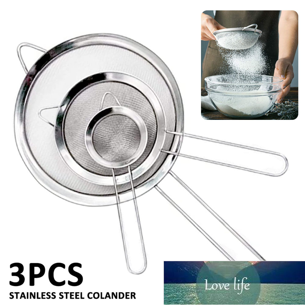 

3Pcs Fine Mesh Strainer Stainless Steel Colander Sieve Sifter Kitchen Flour Filter Small Medium Large Metal Strainer Set