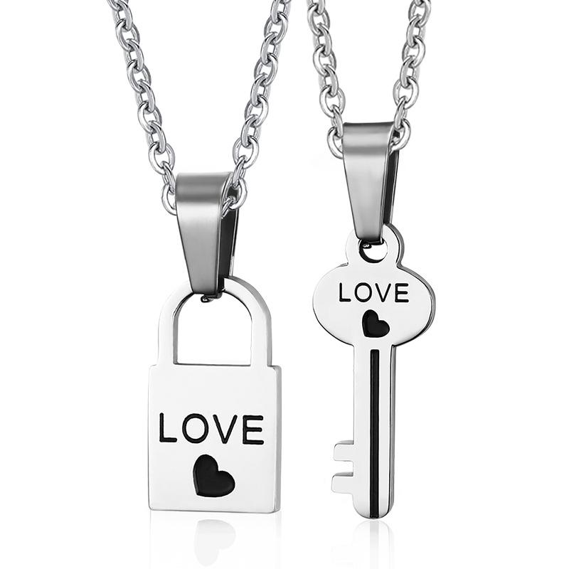 

Pendant Necklaces I Love You Necklace Set Couples Heart Lock And Key Pendants In Stainless Steel