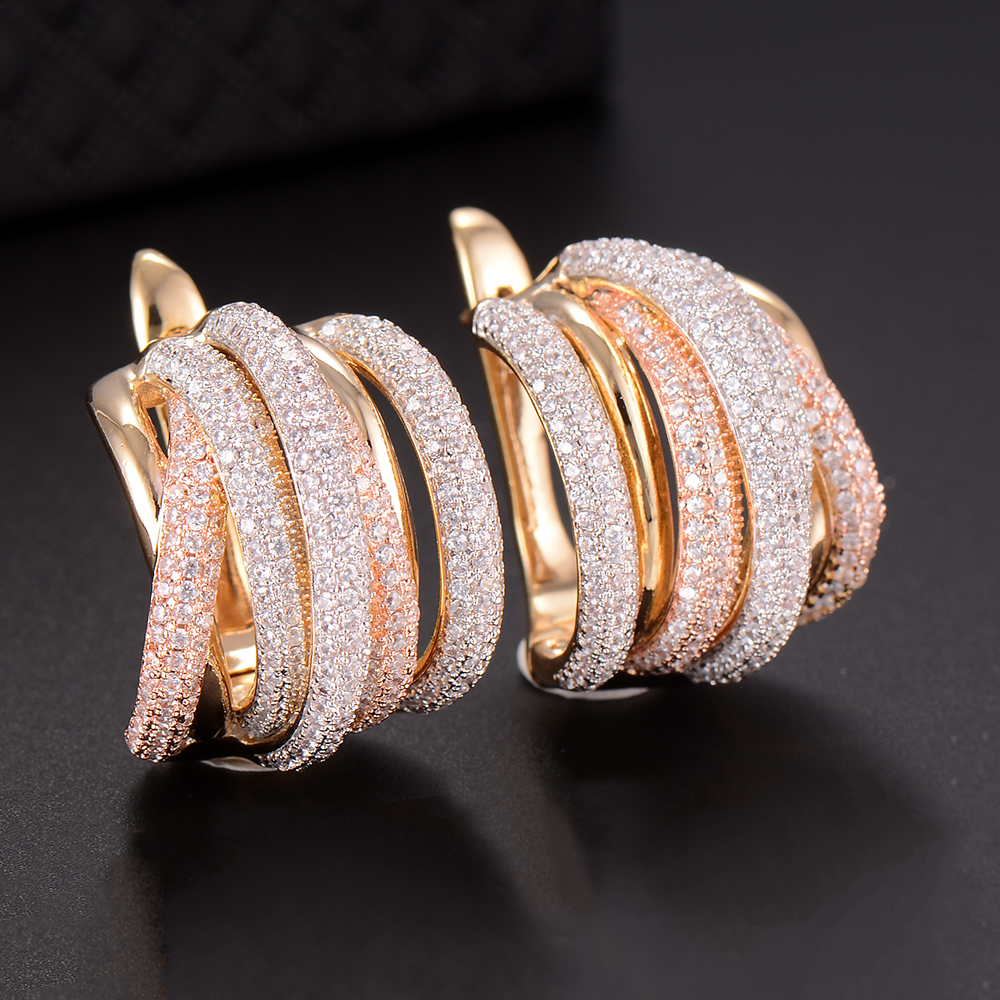 

Bracelet Godki 25mm Luxury Twist Braided Lines Colorful Full Mirco Pink Cubic Zirconia Setting European Wedding Earring Fashion Jewelry, Black