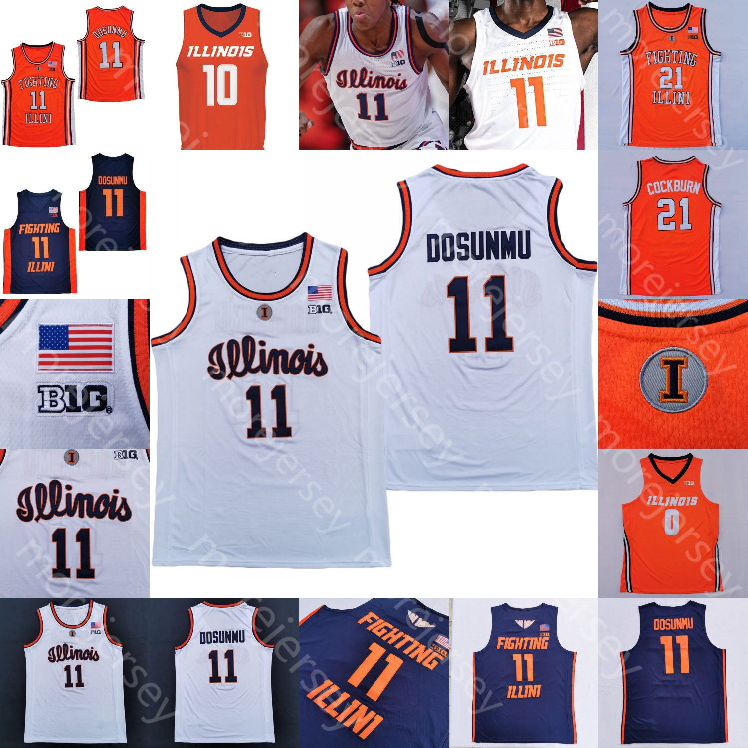 

Illinois Fighting Illini Basketball Jersey NCAA College Brandon Lieb Bosmans-Verdonk Luke Goode Jacob Grandison Hutcherson Melendez Plummer Podziemski Serven, Orange navy collar