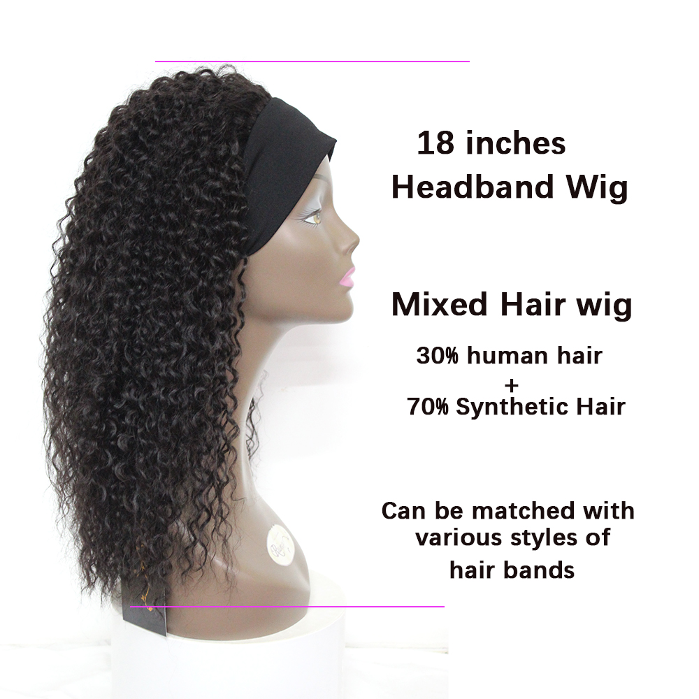Costume Accessories Kinky Curly Headband Wigs Synthetic Hair Full Machine Made Wigs For Black Women 18 Inch Curly Hair Daily Wig With Headba-image-749077551