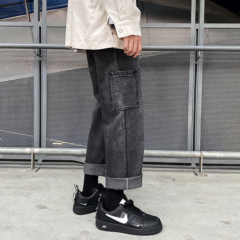 

men's 2021 oversized casual man autumn winter new woman straight jeans denim korean streetwear pants 8qch, Blue