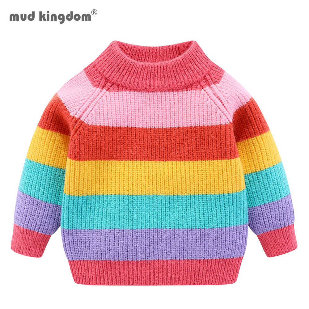 

Mudkingdom Boys Girls Sweaters Rainbow Striped Knitted Pullover Autumn Tops baby girl winter clothes 210615, Blue
