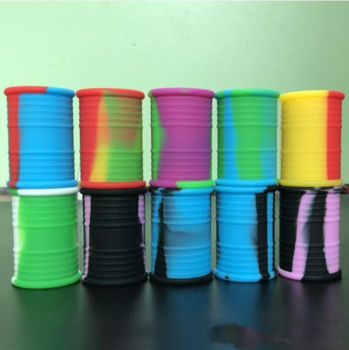 

silicone oil barrel container jars dab wax vaporizer rubber drum shape containers 11ml silicon dry herb dabber tool concentrate storage