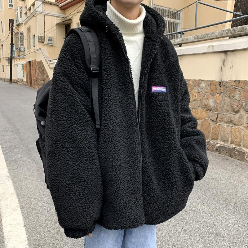 

Men's Down & Parkas 2021 Winter Polar Fleece Hooded Loose Cotton Padded Korean Lambskin Thickened Coat Jacket1, Black