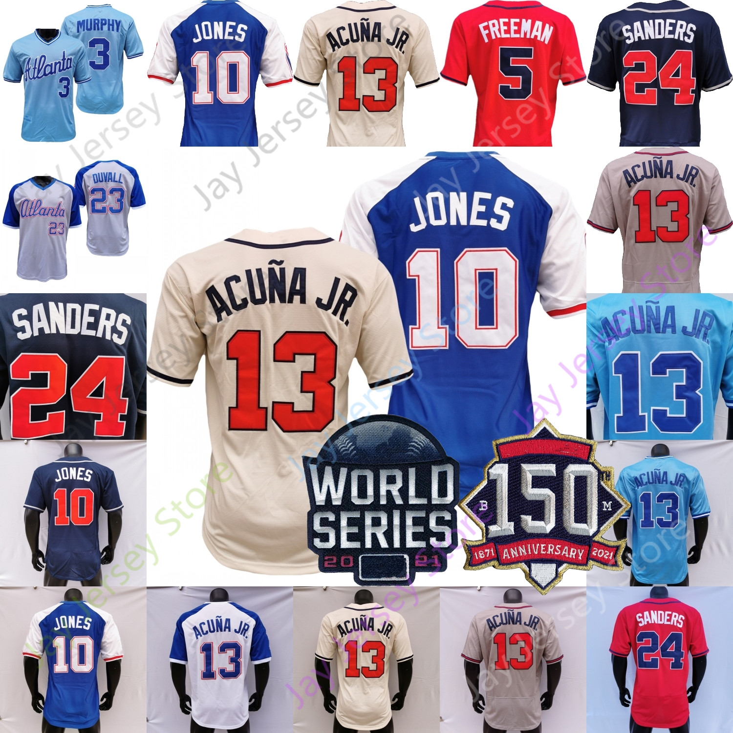 

2021 WS World Series Custom Braves Jersey Ozzie Albies Freddie Freeman Austin Riley Ronald Acuna Jr. Jorge Soler Contreras Jackson Fried Joc Pederson Aaron Jones, Pullover blue
