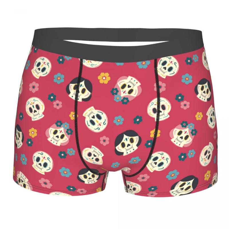 

Underpants Mexican Skulls Underwear Halloween Custom Polyester Sublimation Trunk Trenky Boy Stretch Boxer Brief, Black;white