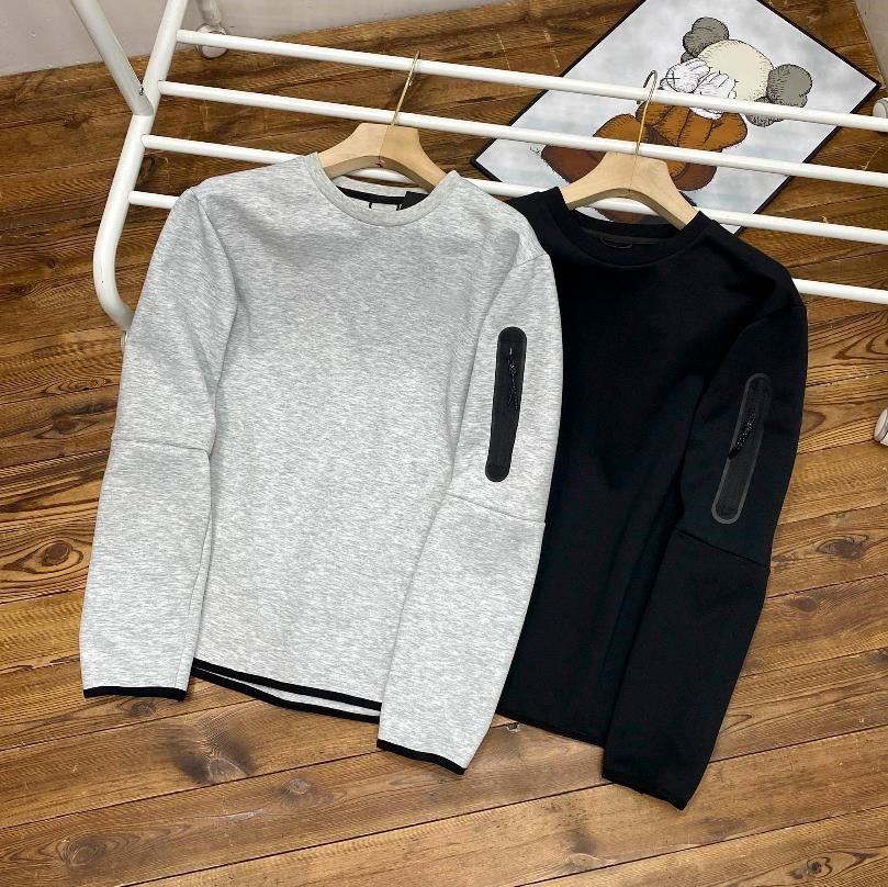 

High-quality TECH sweatshirt autumn new men's sleeve arm zipper round neck sweater! Space cotton fabric, Gray