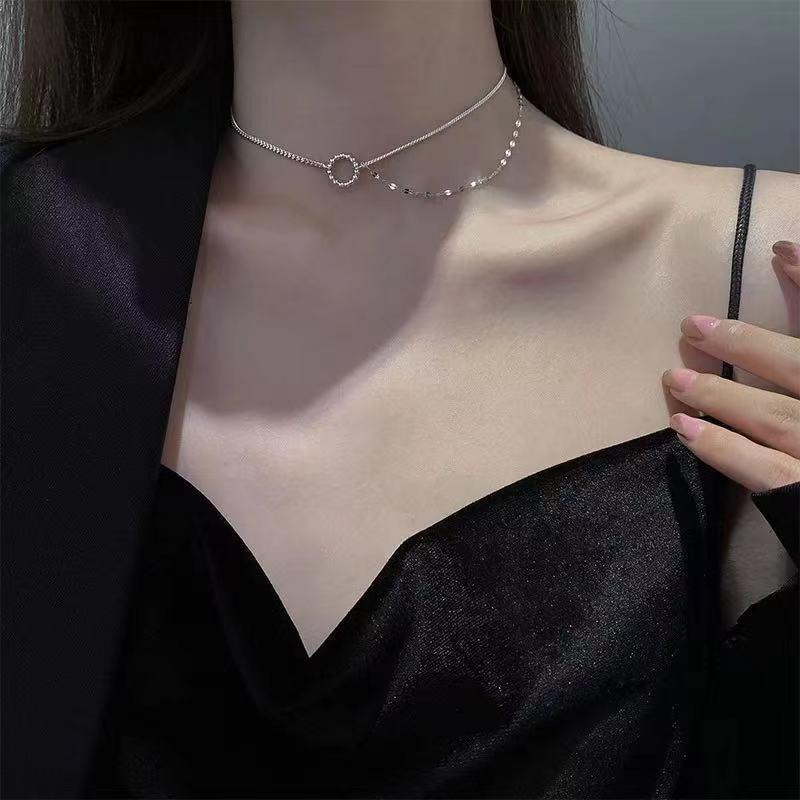

Chokers Kpop Trendy Necklace For Women Silver Color Double Layer Chain Round Bead Pendant Choker Girl Statement Collar De Mujer Jewelry