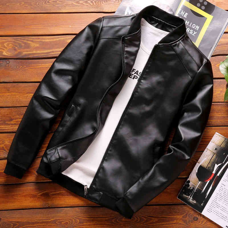 

thoshine brand spring autumn men ets classic slim fit male pu leather coats motorcycle biker streetwear smart casual, Black