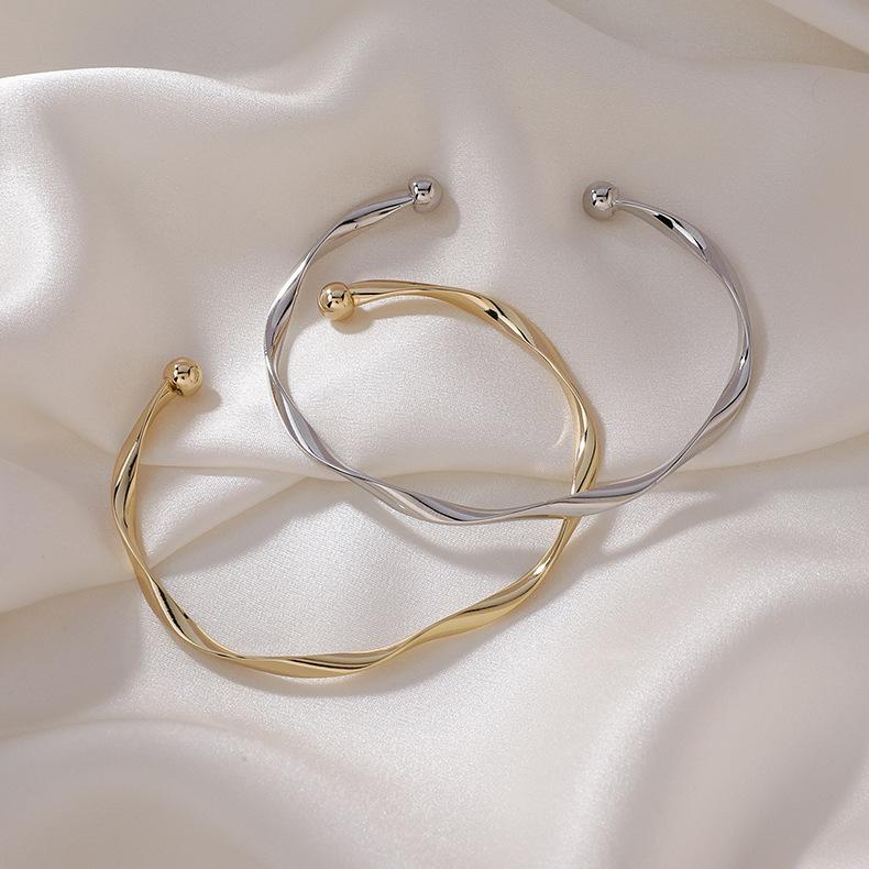 

Bangle Simple Jewelry Wave Shape Gold Silver Color Metal Bangles For Women Fashion Hands Accessories Open Bracelets Gifts, Black