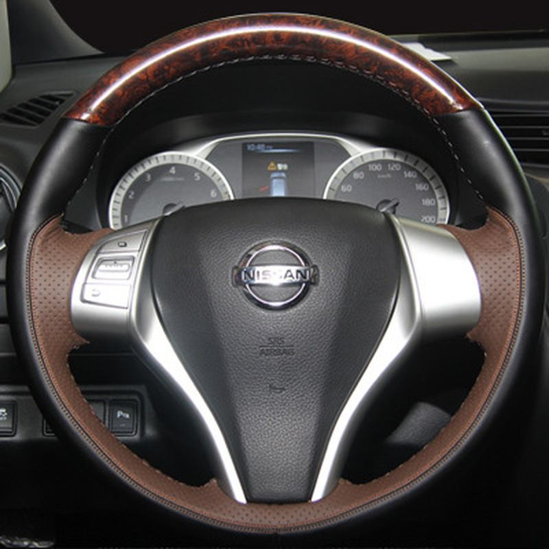 

For Nissan X-TRAIL new LANNIA TEANA new QASHQAI TIIDA DIY custom imitation mahogany leather hand-sewn car steering wheel cover