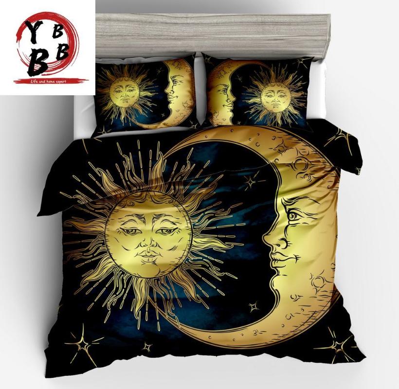 

Bedding Sets Fashion Beautiful Stars 3D Yellow Black Blue Sun Moon Duvet Cover Pillowcase  Full Queen King Size High Quality Set, Style3