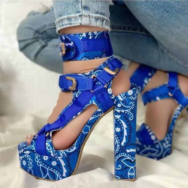 

Sandals Women Shoes Open Toes 2021 High Heels Slides Plus Size With Fashion Slippers And Printed Cross-tied Casual, Black