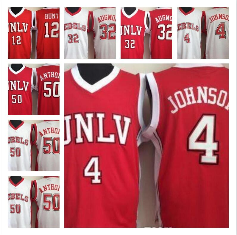 

NCAA UNLV University of Nevada Las Vegas Larry Johnson Jersey College Basketball 50 Greg Anthony 12 Anderson Hunt 32 Stacey Augmon Jerseys, Black