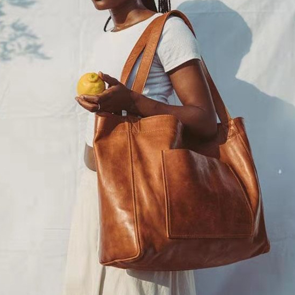 

Large Capacity Oil Wax Tote Bags for Women Shoulder Bag Women's Leather Handbags Luxury Womens Handbag Big Shopper Bags 2021 C0308, Brown