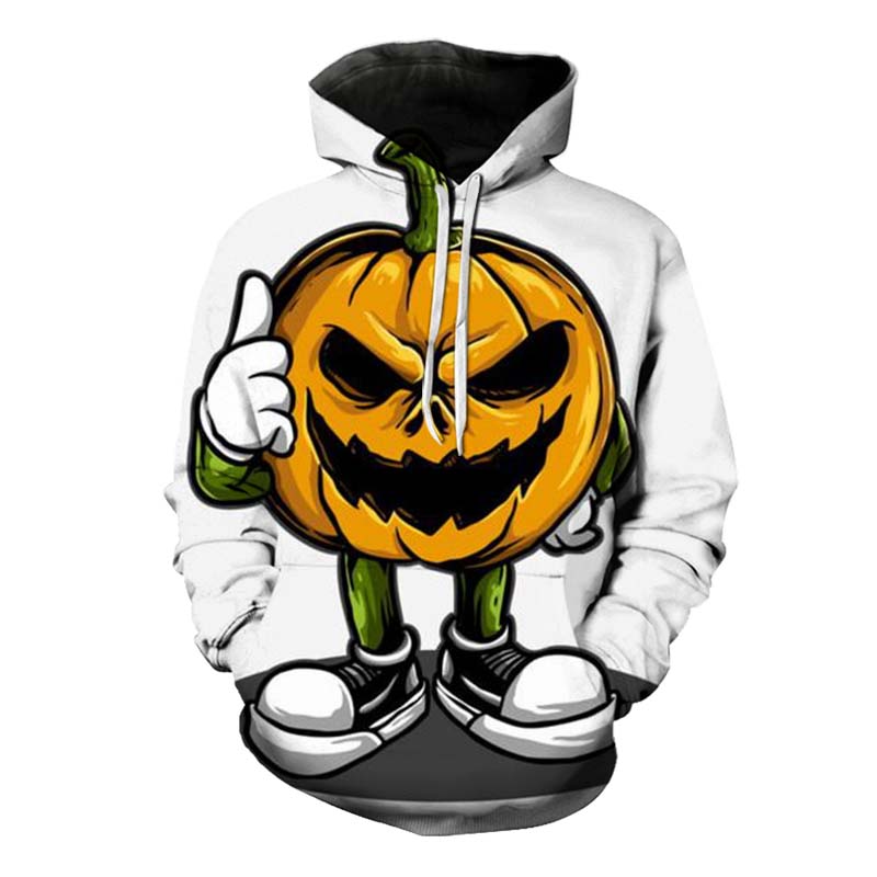 

Halloween big head colorful pumpkin architectural pattern men3D printing hoodie visual impact party top punk goth round neck high quality sw, Black
