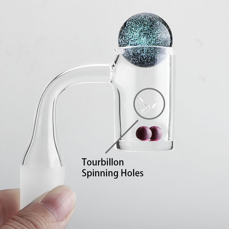 

New 25mmOD Beveled Edge Tourbillon Quartz Banger With 2pcs Spinning Holes Including 22mmOD Glass Marbles/Ruby Terp Pearls 45&90 Quartz Nails