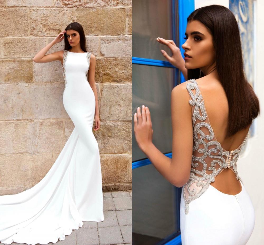 

2021 New Vestido De Festa High-end Es Chic Boat Neck Straps Crystal Beads Satin Bridal Gowns Wedding Zicm, Ivory