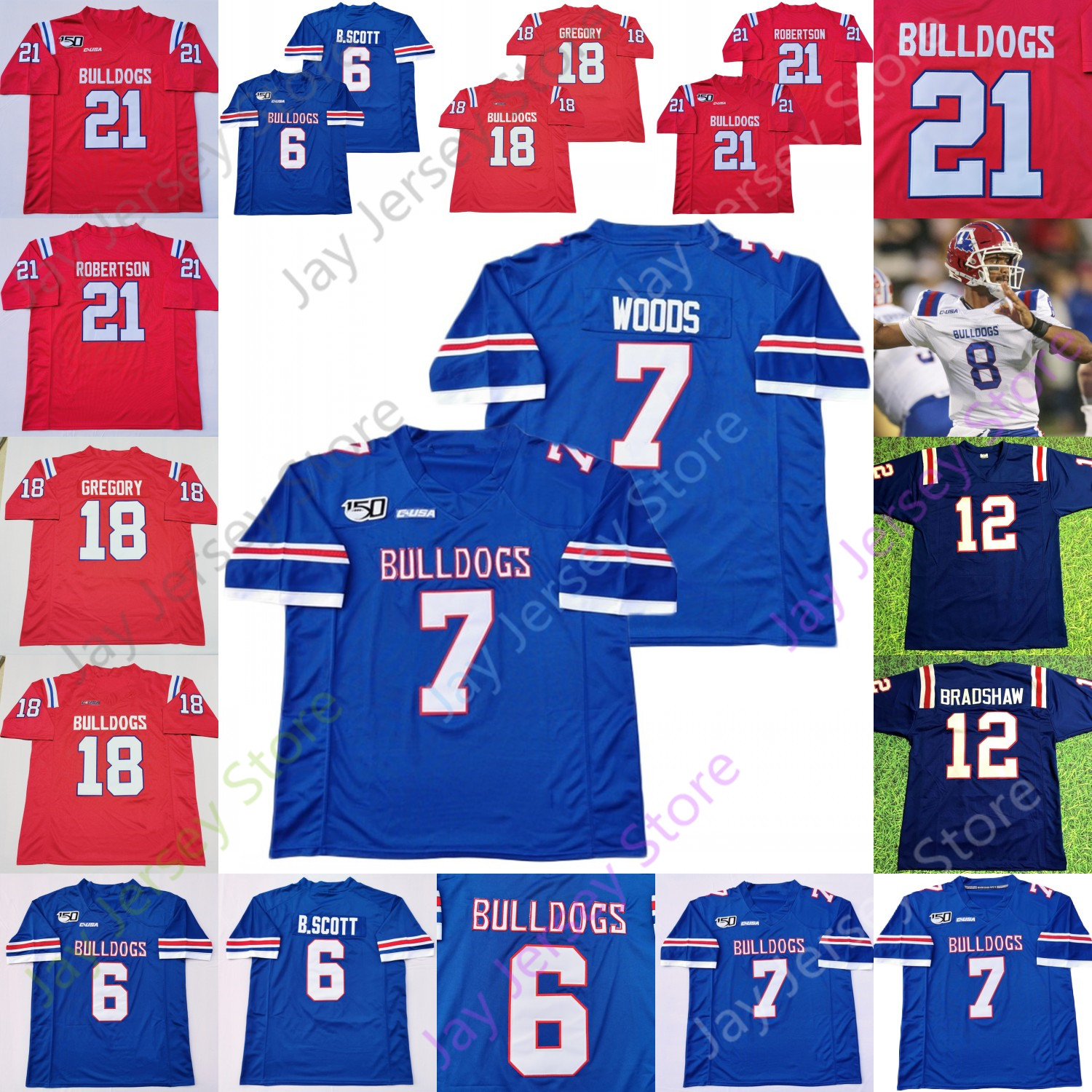 

Louisiana Tech Bulldogs Football Jersey NCAA College Terry Bradshaw Kendall Williams Jr. Greg Garner Means Smoke Tre Harris Baldwin Grubbs Ben Levi Bell Williamson, Red