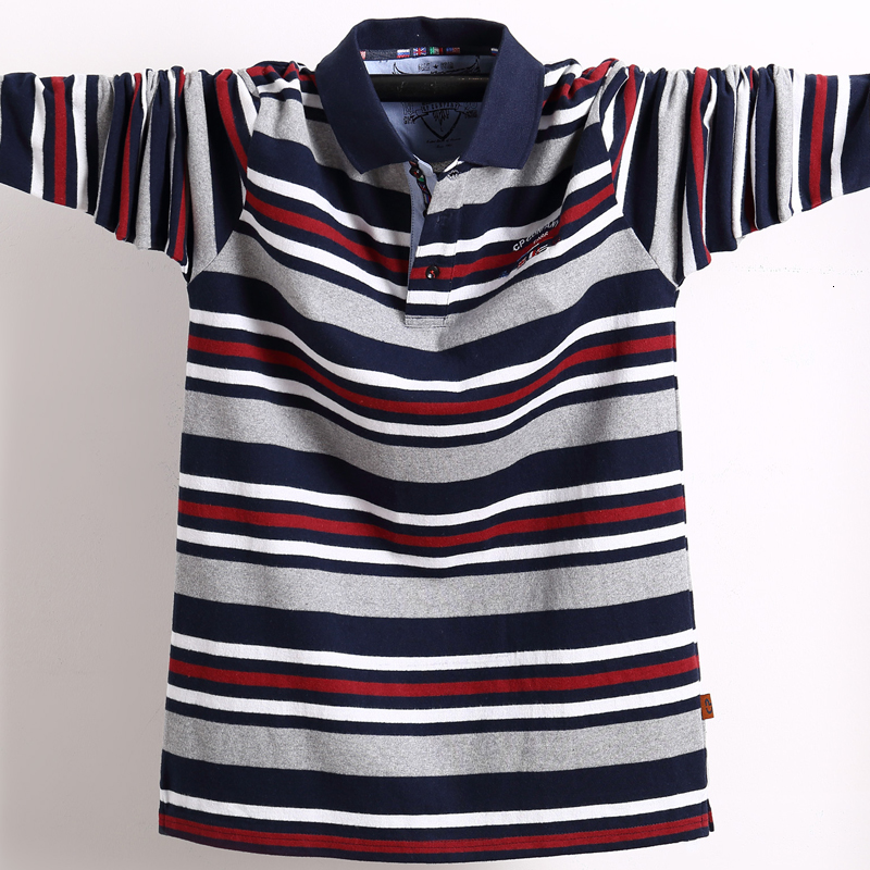 

2021 New Long Sleeve Big Striped Polo Cotton Neck Casual Men's Lapel Top Shirt Embroidered t 5xl A2sq, Sky blue