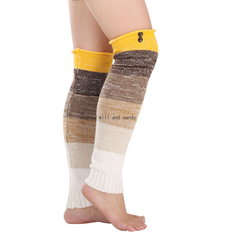 

Button Stripe Color Knee High Anklet Leg Warmers Socks Shoes Knit Boot Cuffs Toppers Leggings Women Girls Autumn Winter Loose Stockings Will and Sandy, As show