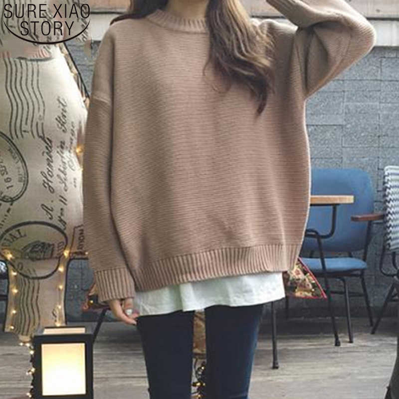 

Plus Size Pullover Sweater Women Loose Solid 6 Colors Winter Clothes Women Long Sleeve Sweet Sweater Knitted Knitwear Chic 11634 210527, Black