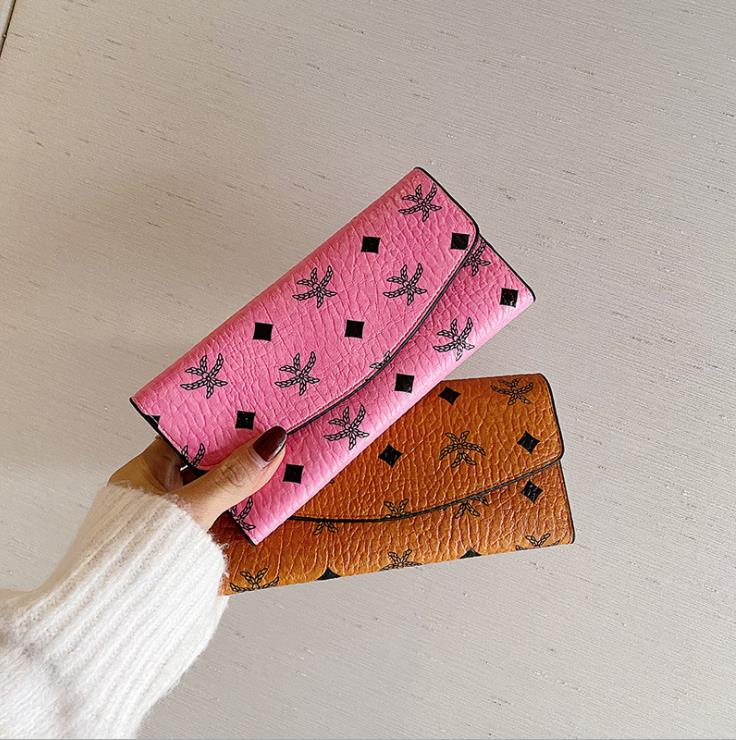 

designer Women's wallet 2021 new Korean printing folding simple soft leather long wallet fashion card bag, Multi
