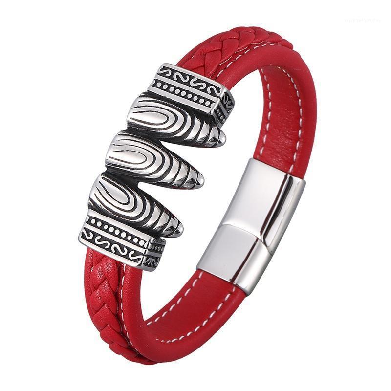 

Red Braided Rope Chains Bracelet for Men Fashion Leather Stainless Steel Magnet Clasp Bangles Punk Rocks good quality, Golden;silver