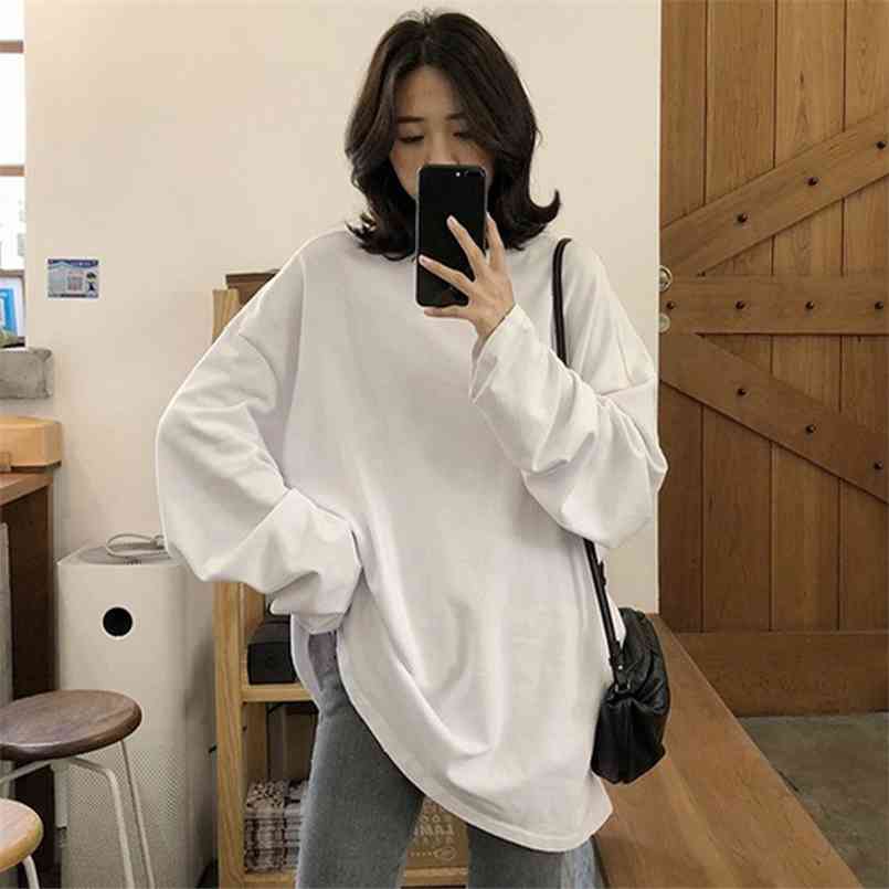 

Spring Solid Simple Oversized Tshirt Harajuku Long T Shirt Women Kawaii T-shirts 90s White Yellow Sleeve Tops 210708, 03 black