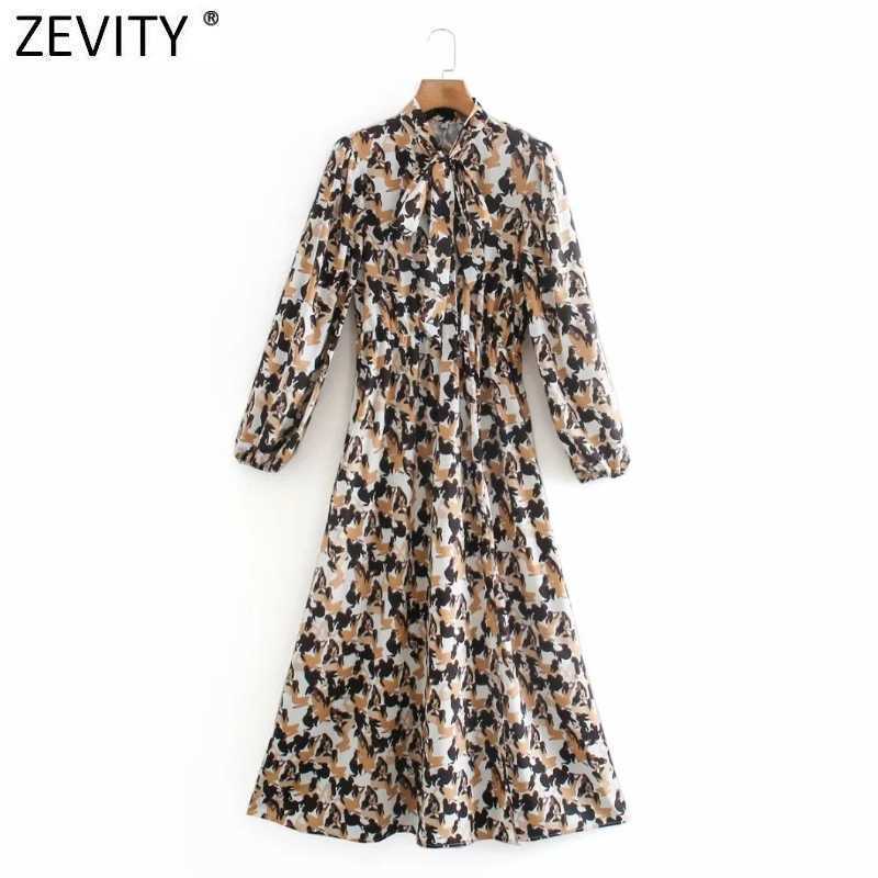 

Zevity Women Elegant Bow tie Abstract Characters Print Shirt Dress Female Sexy Backless Vestidos Casual Slim Midi Dresses DS4785 210603, As pic ds4785ld