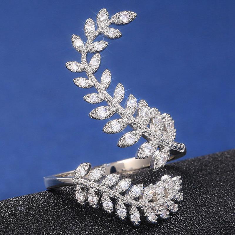 

Wedding Rings Arrival Fashion Leaf Opening Ring For Women Party Delicate Finger Cubic Zirconia Adjustable Jewelry