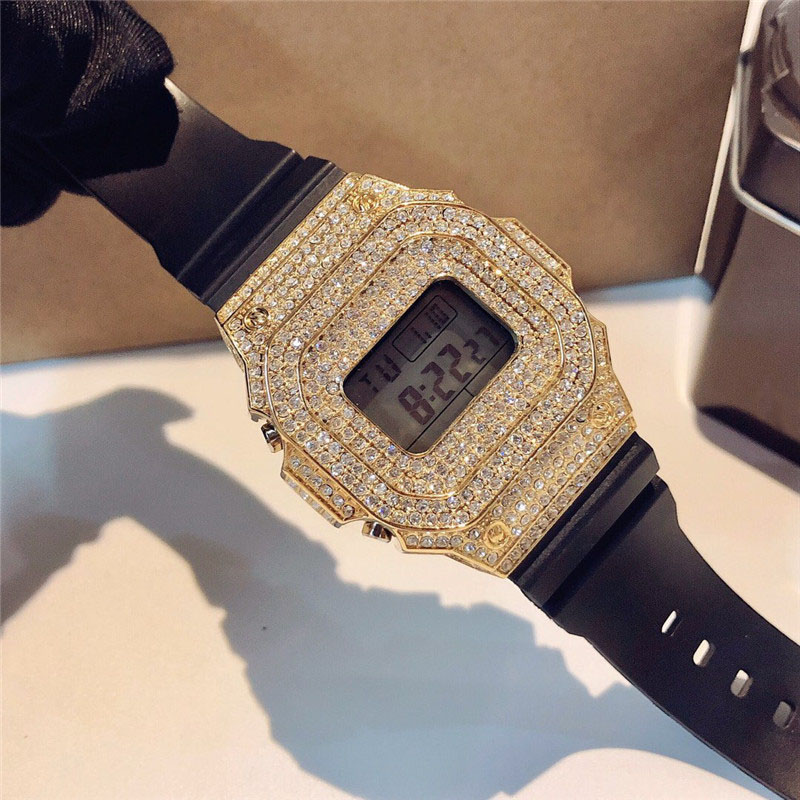 

Top Diamond Womens Fashion Watch G Style LED Iced Out Watches Couple Clock Shock Mens Watches Gift relojes de mujer, Golden