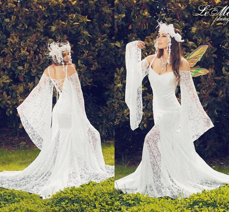 

Medieval Victorian Wedding Dresses Spaghetti Long Sleeves Bridal Gowns Gothic Lace Up Sexy Back Vestidos De Fiesta, Black